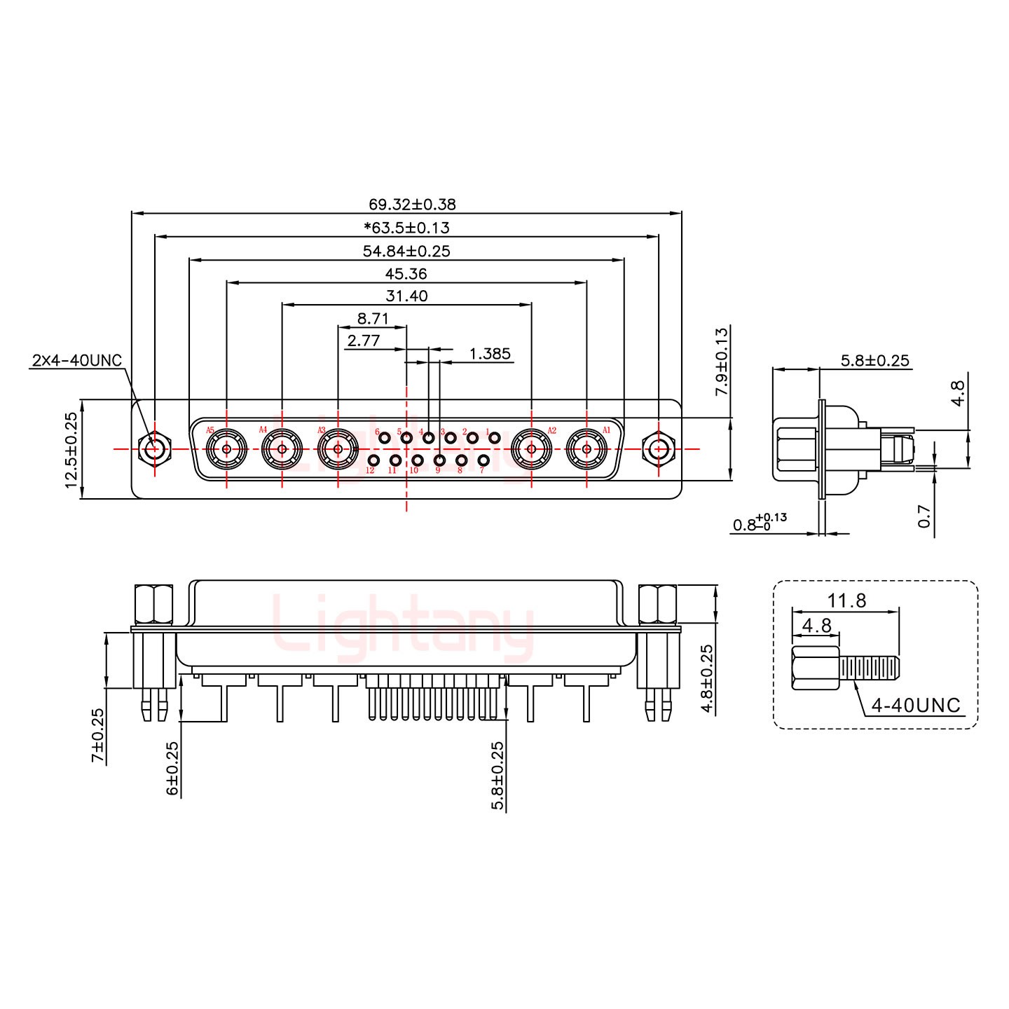 17W5母PCB直插板/鉚魚(yú)叉7.0/射頻同軸50歐姆