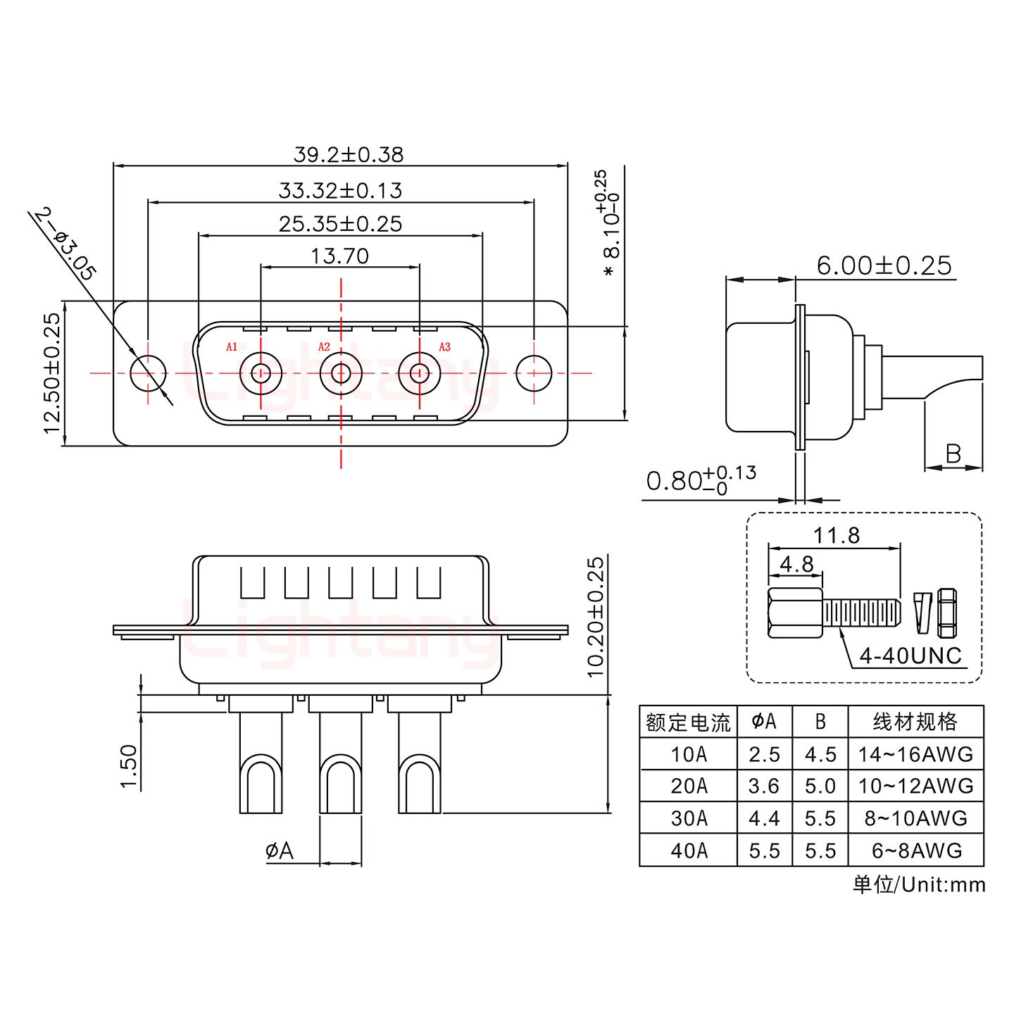3W3公長(zhǎng)體焊線(xiàn)/配螺絲螺母/大電流20A