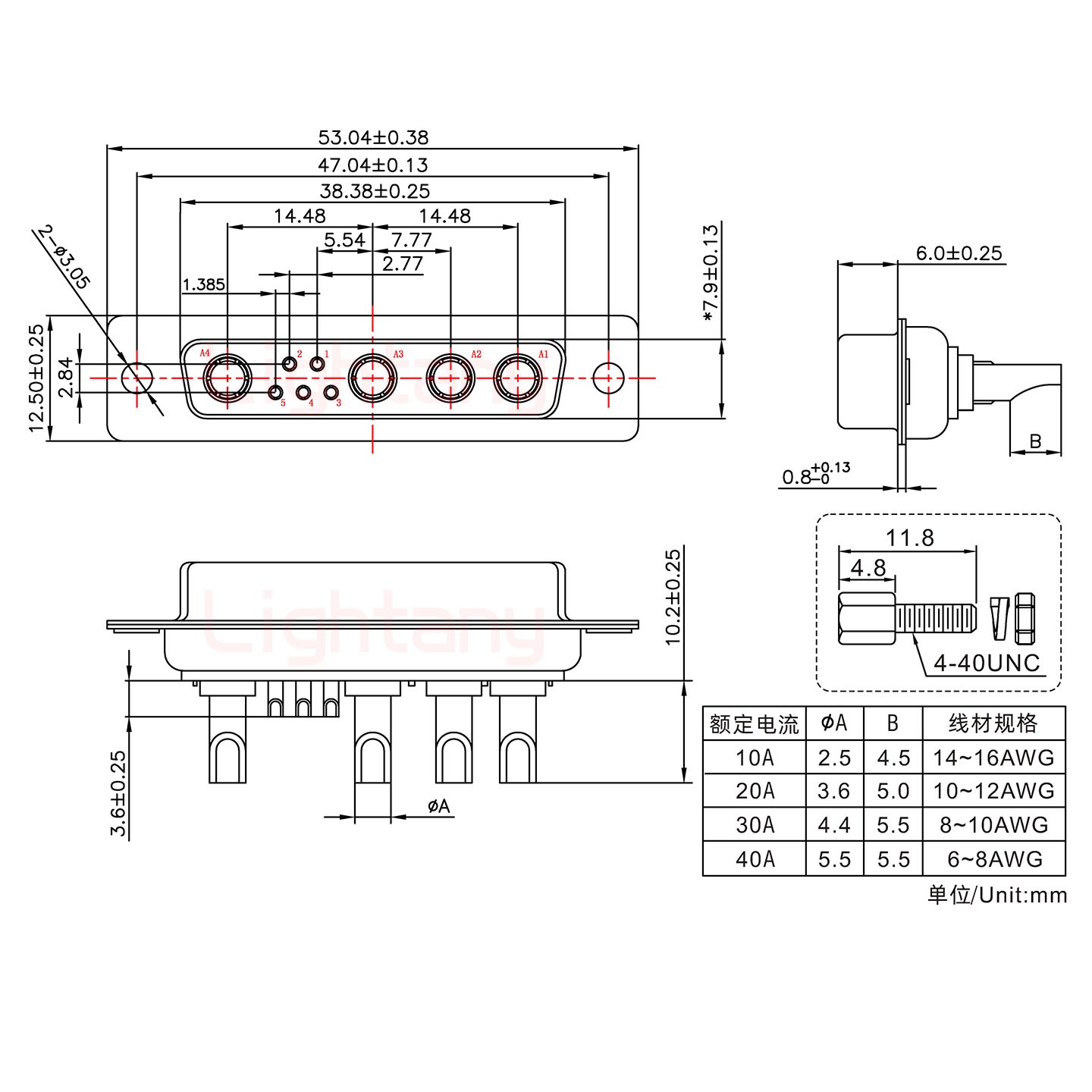 9W4母長(zhǎng)體焊線(xiàn)/配螺絲螺母/大電流20A