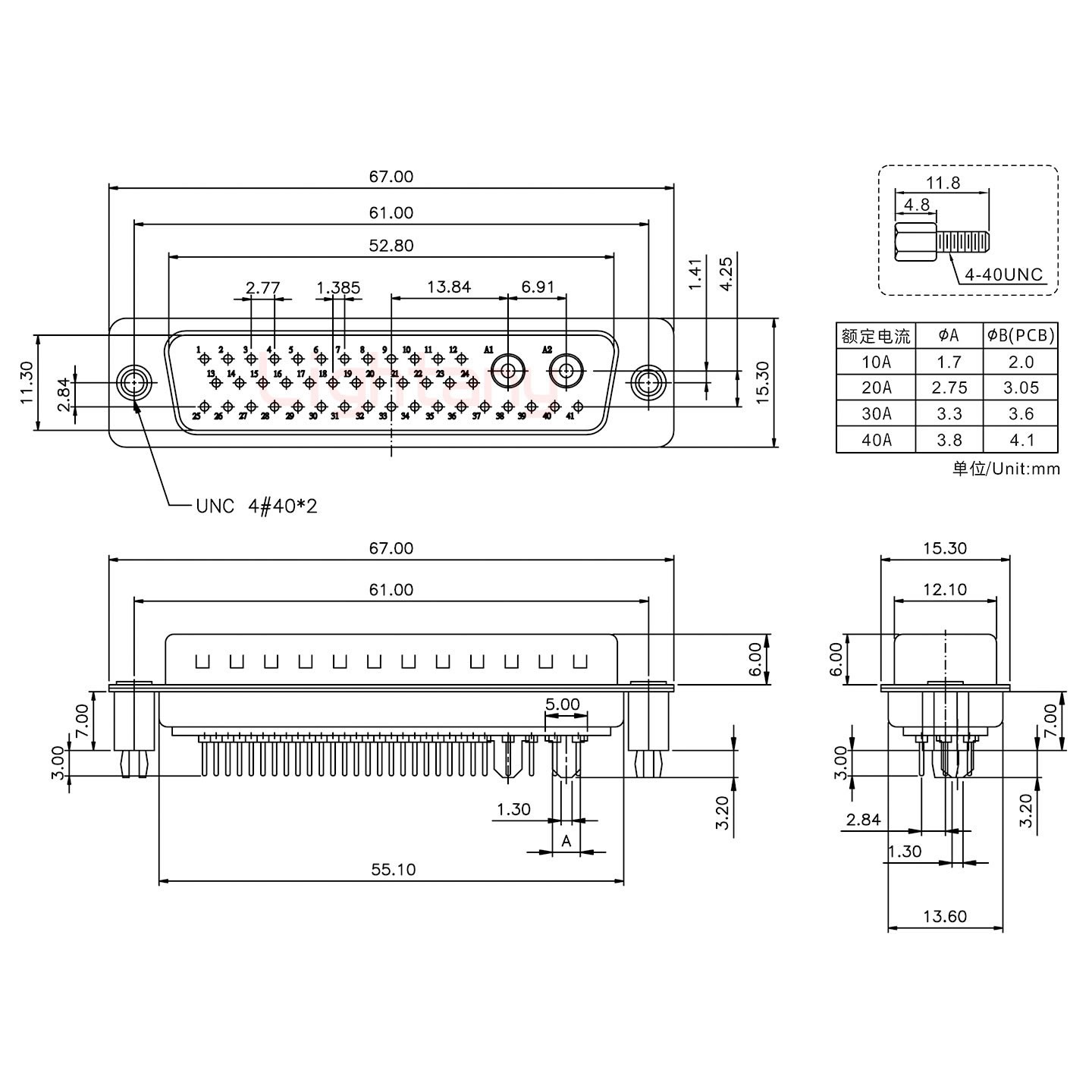 43W2公PCB直插板/鉚魚(yú)叉7.0/大電流10A