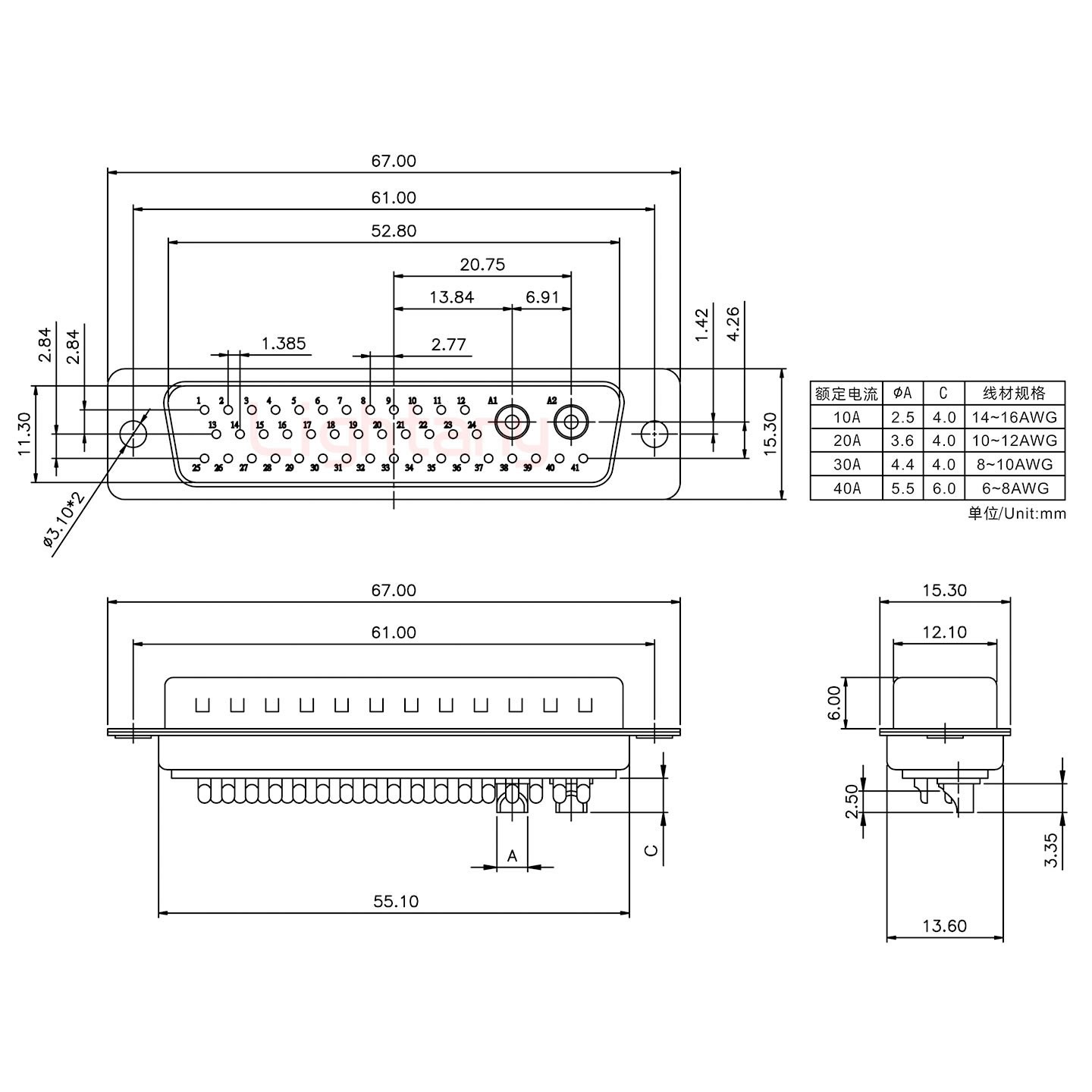 43W2公短體焊線(xiàn)20A+50P金屬外殼1745彎出線(xiàn)4~12mm