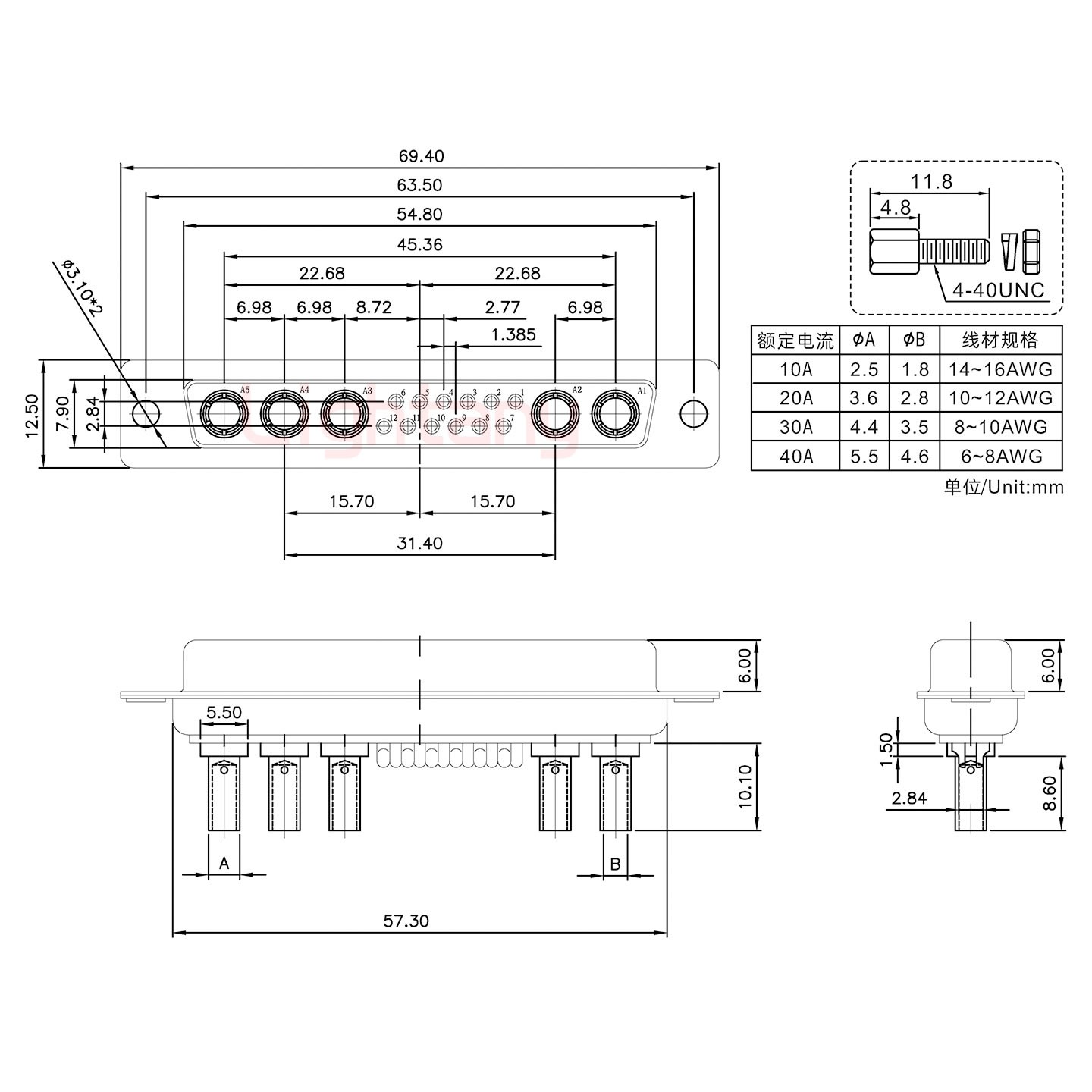 17W5母壓線(xiàn)式/配螺絲螺母/大電流30A