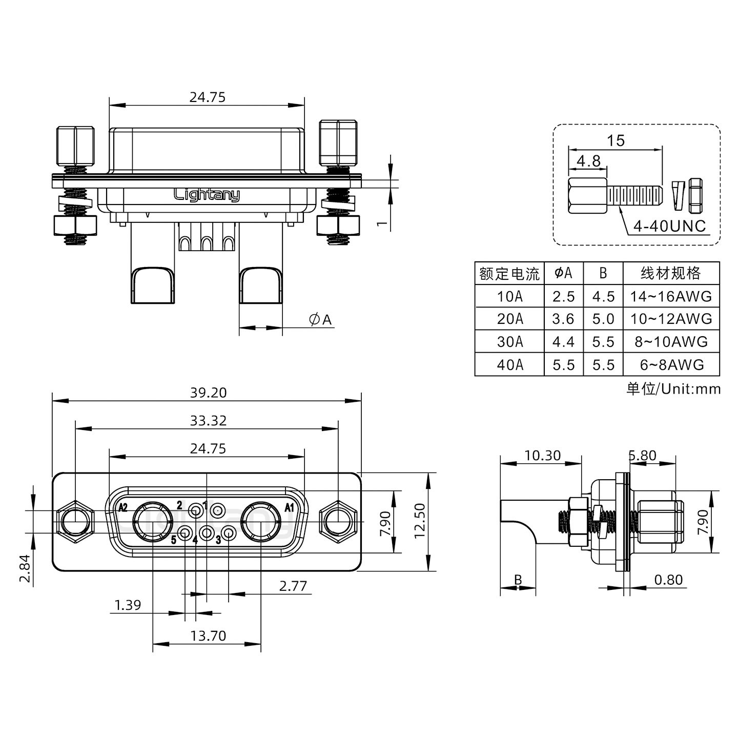 7W2母焊線(xiàn)式/鎖螺絲螺母+防水墊片/大電流40A